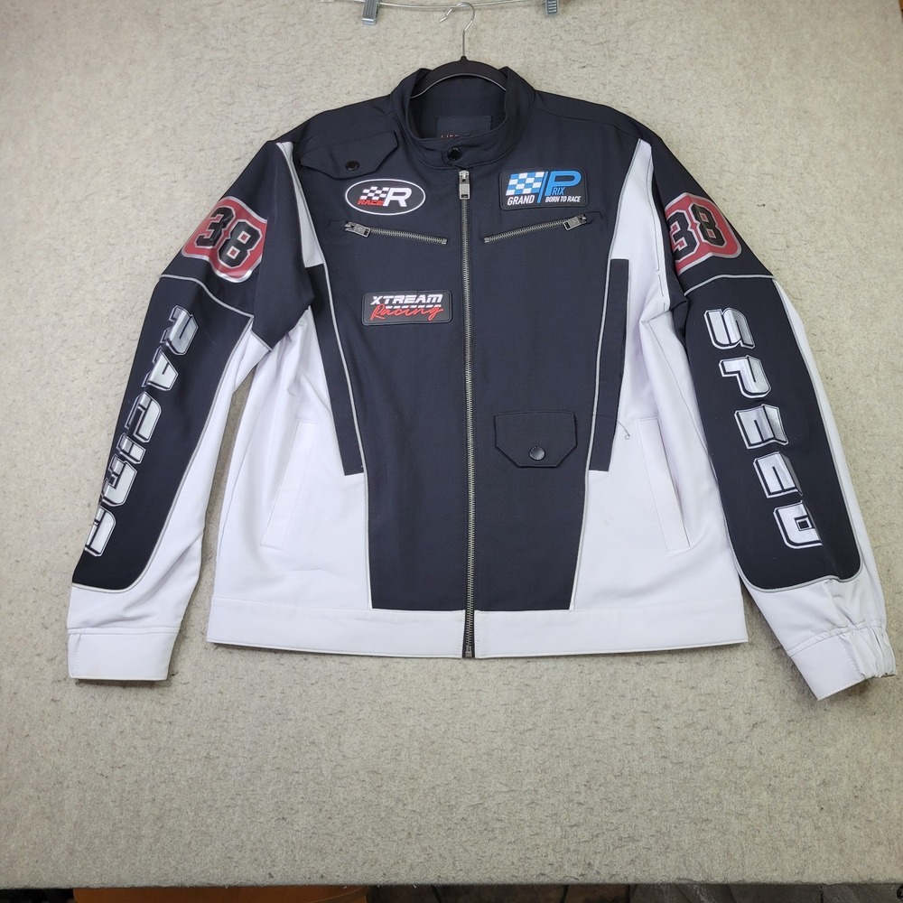 Life Code Progressive Racing Motorcycle Jacket Men's L Black White Full Zip